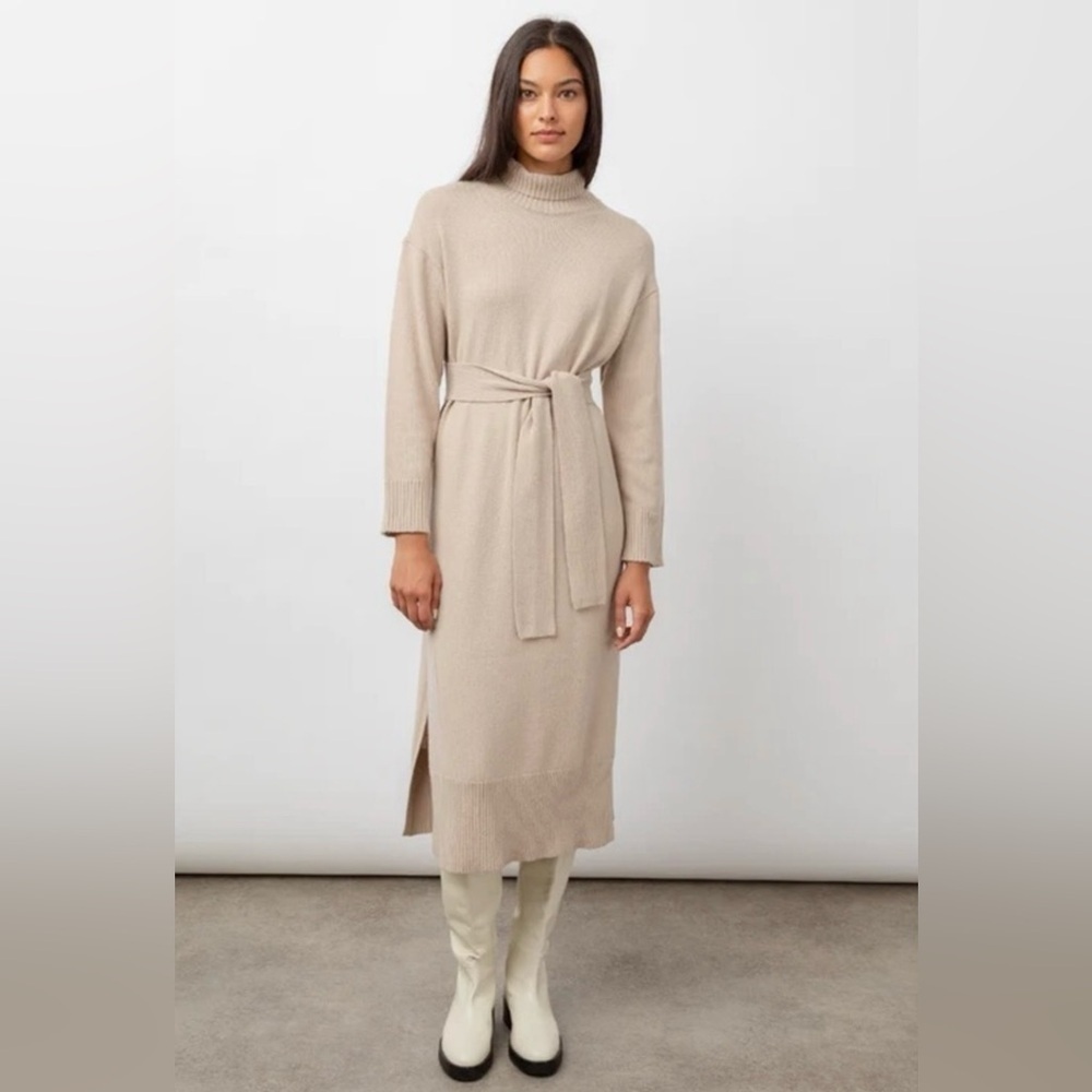 RAILS Khaki knit turtleneck belted sweater dress size M